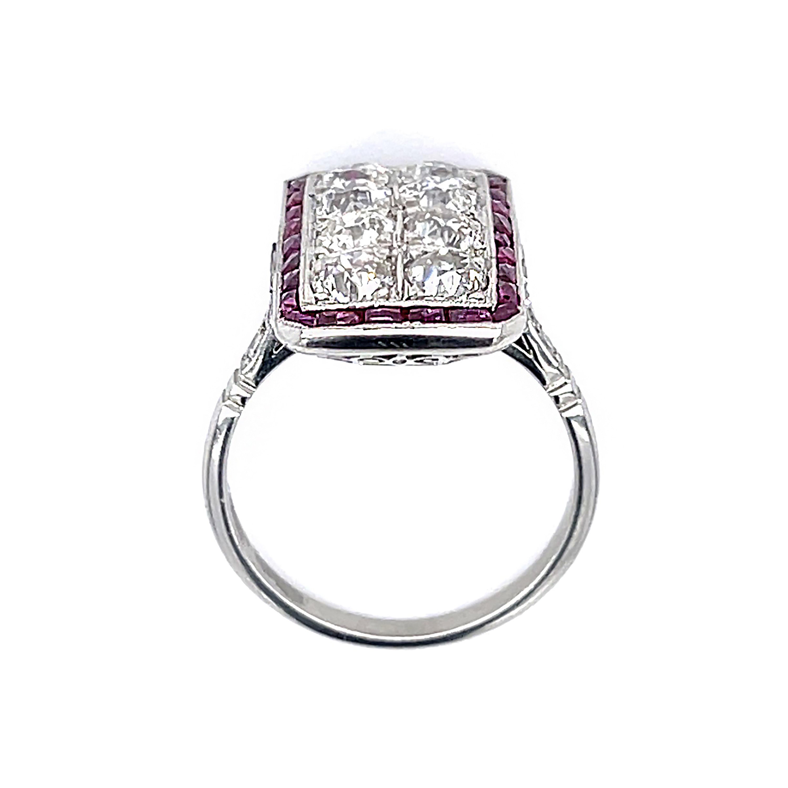 Old European Diamond Ruby Platinum Ring Statement Ring Roseark Vintage