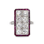 Old European Diamond Ruby Platinum Ring Statement Ring Roseark Vintage