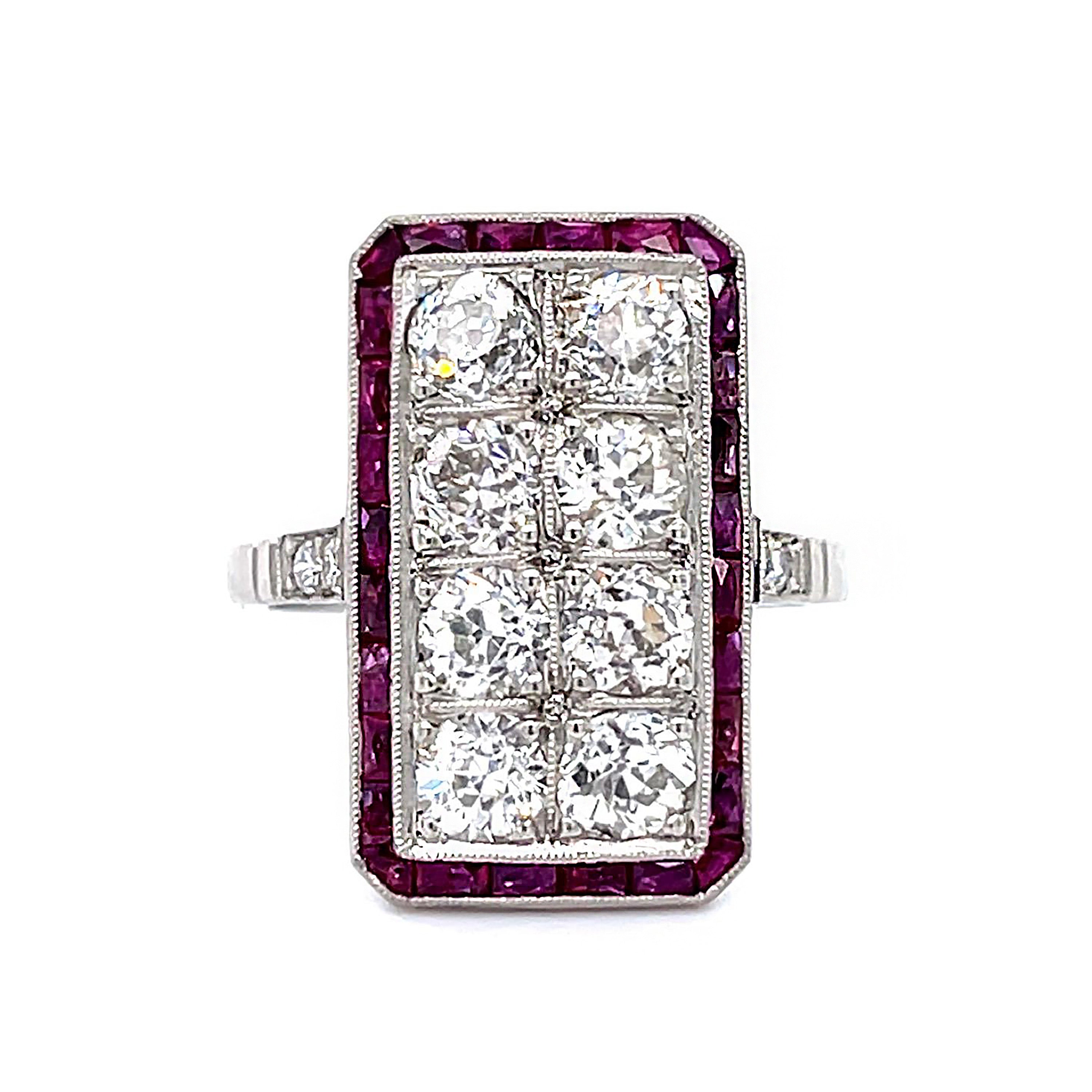 Old European Diamond Ruby Platinum Ring Statement Ring Roseark Vintage