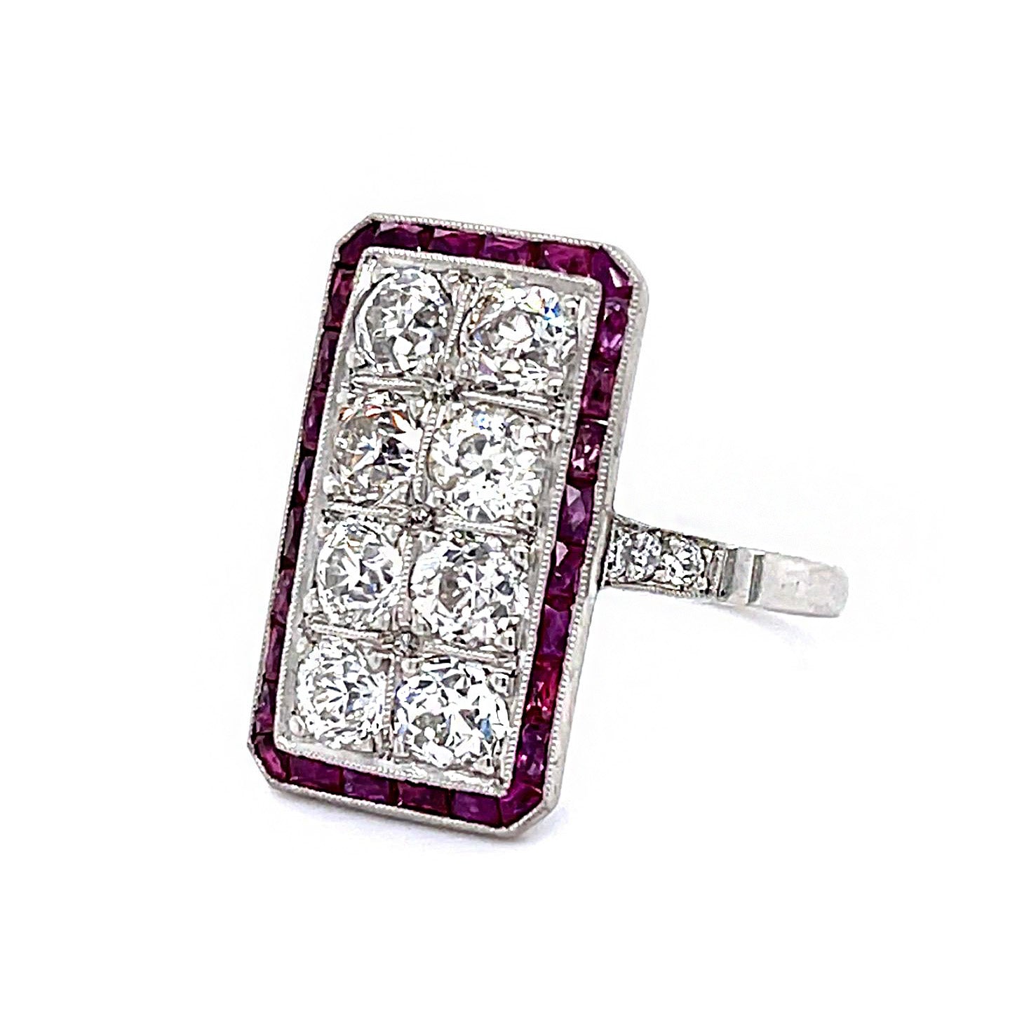 Old European Diamond Ruby Platinum Ring Statement Ring Roseark Vintage