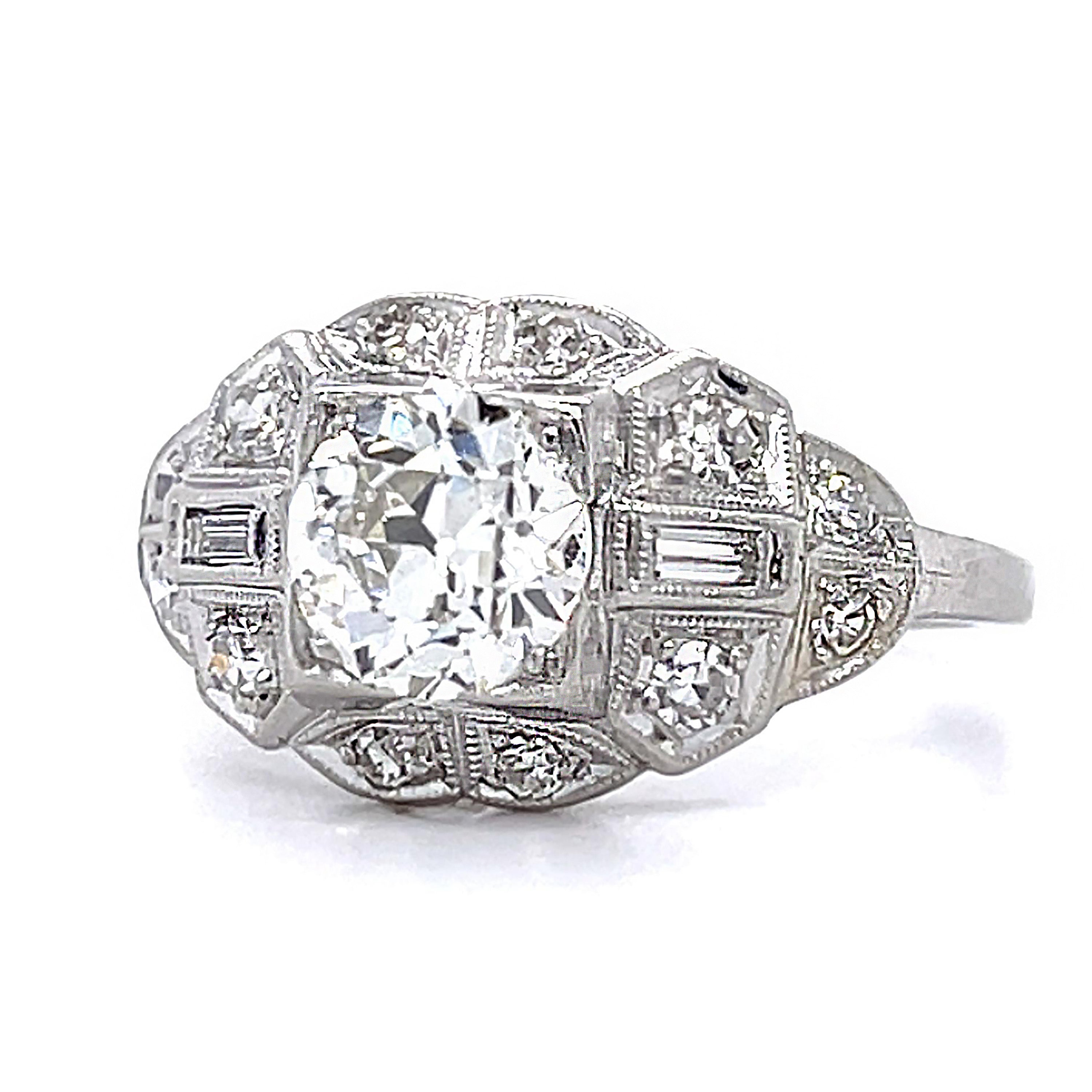 1930s Art Deco Diamond Platinum Ring Cocktail Ring Roseark Vintage