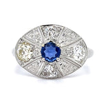 Sapphire Diamond Dome Platinum Ring Statement Ring Roseark Vintage