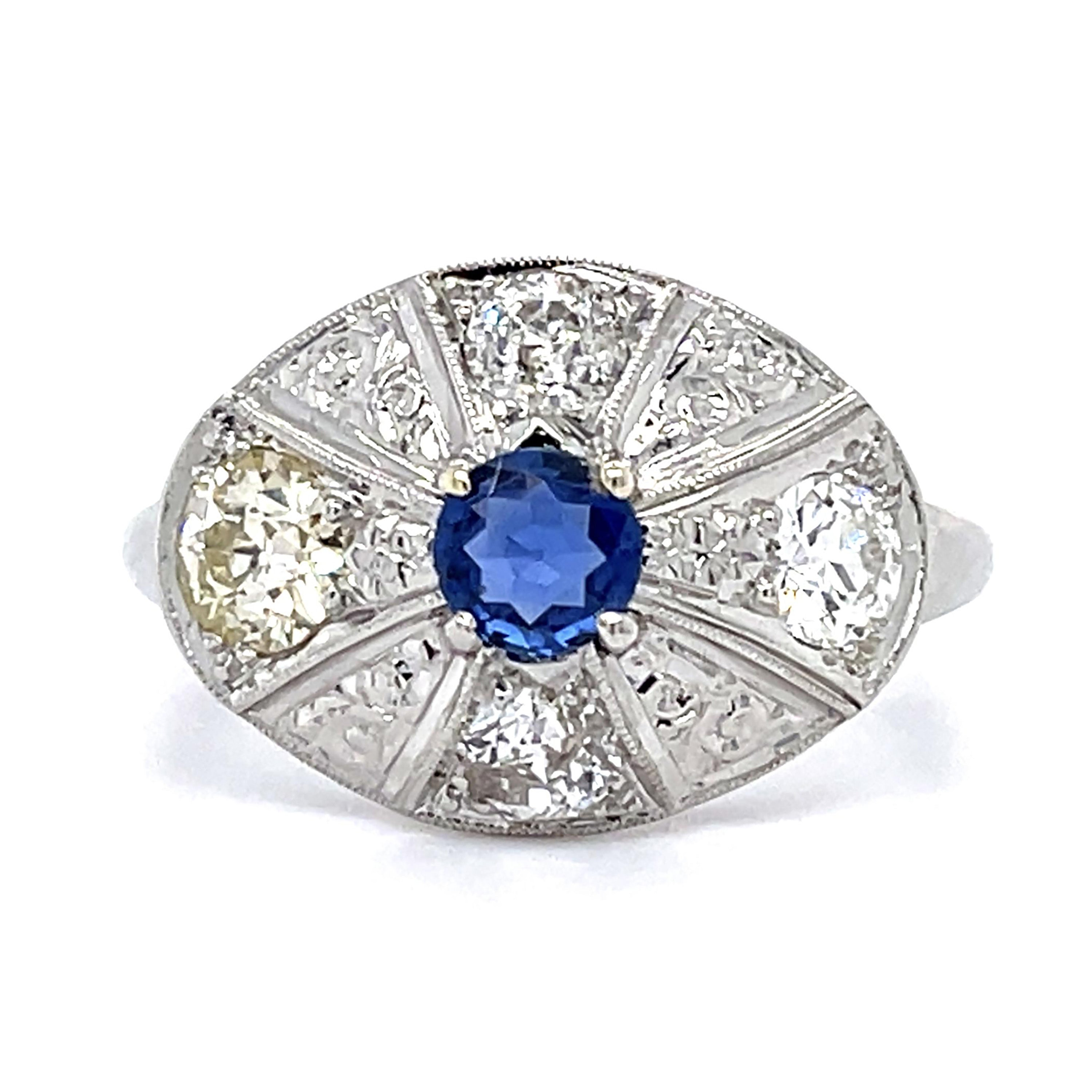 Sapphire Diamond Dome Platinum Ring Statement Ring Roseark Vintage