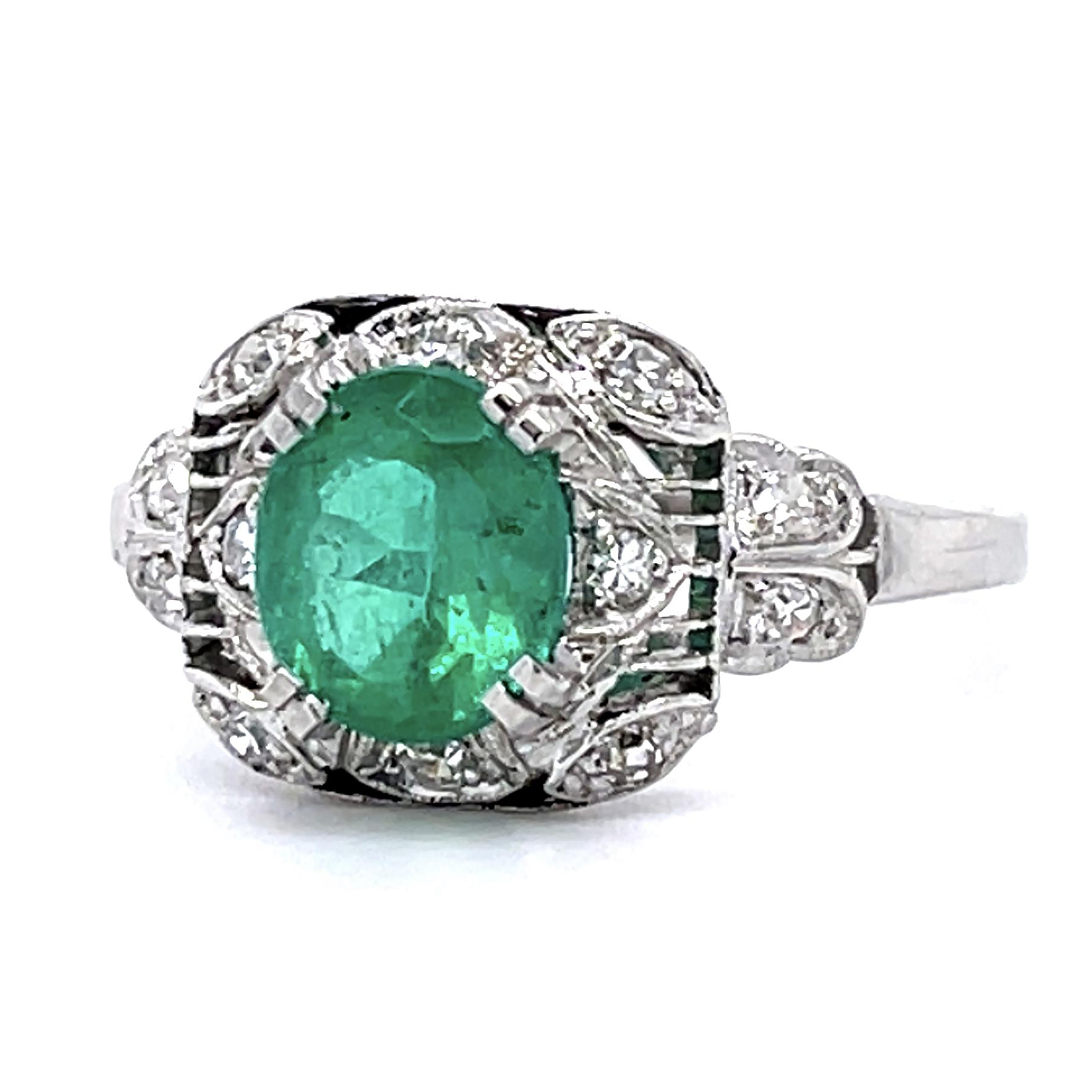 Art Deco Emerald Diamond Ring Statement Ring Roseark Vintage