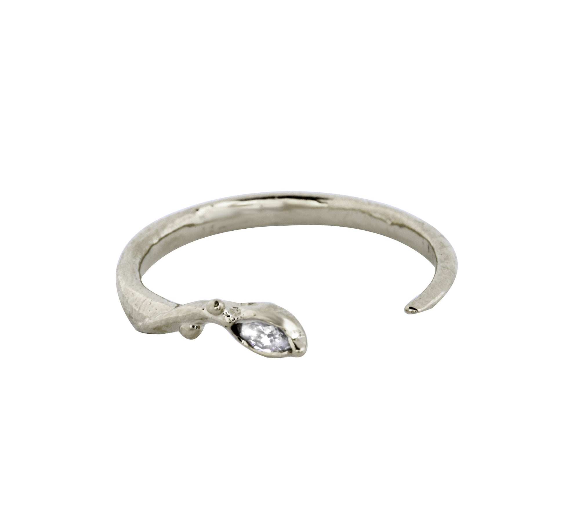Single Diamond Leaf Open Ring Band Jaine K Designs White Gold  
