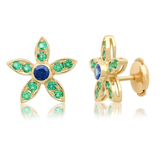 Vivien Sapphire and Emerald Flower Earrings Stud Helena Rose Jewelry   