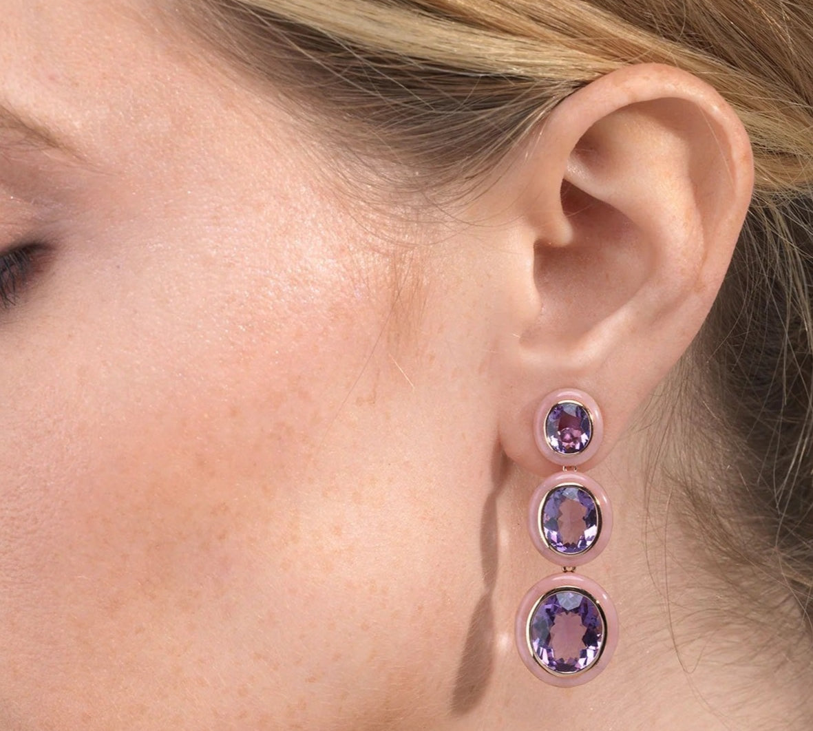 Three-Tier Drop Amethyst Opal Earring Drop Earrings Goshwara   