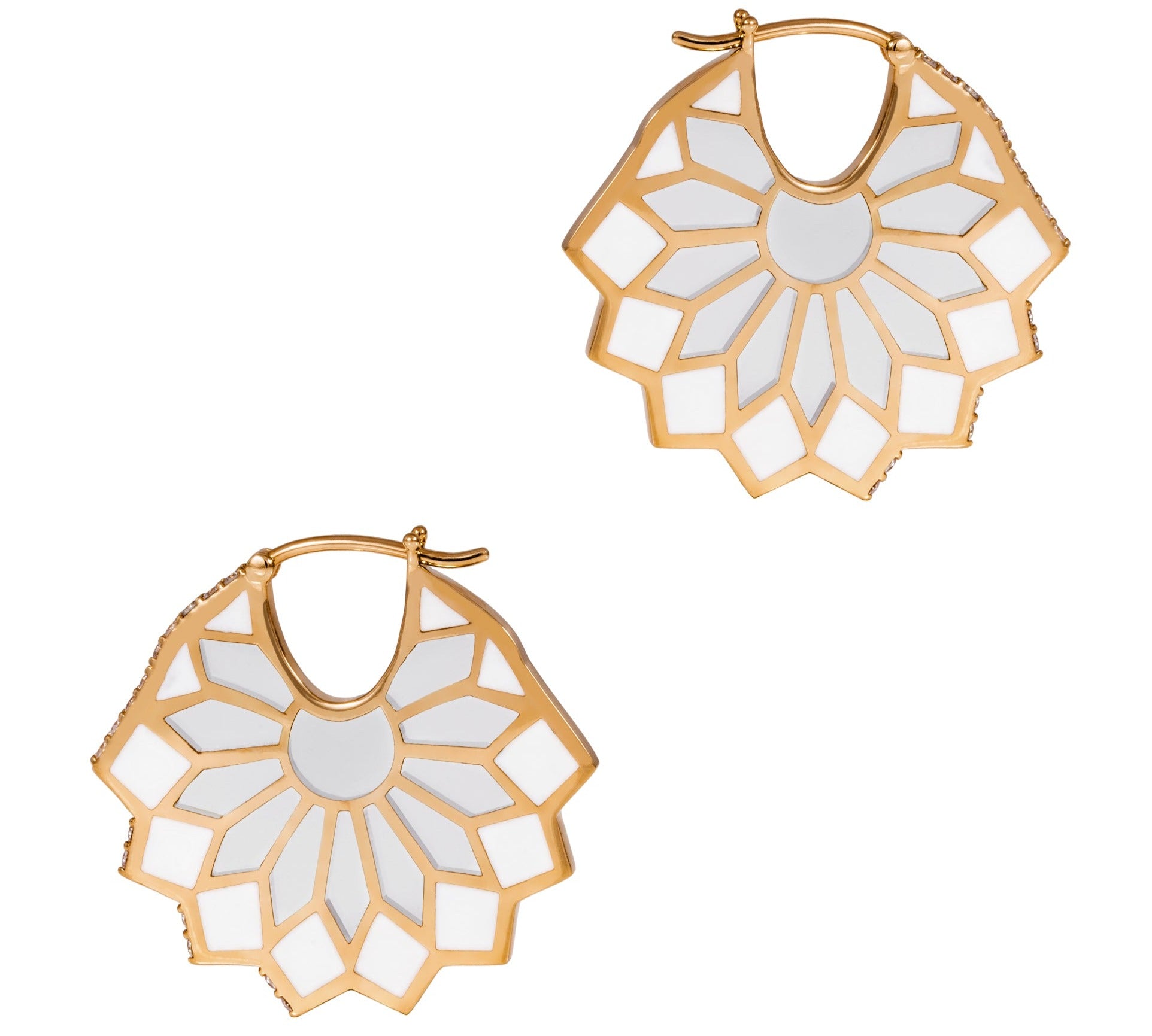 White Lady Sursock Earring with Diamonds, Size Two Hoops Earrings Latelier Nawbar Pair  