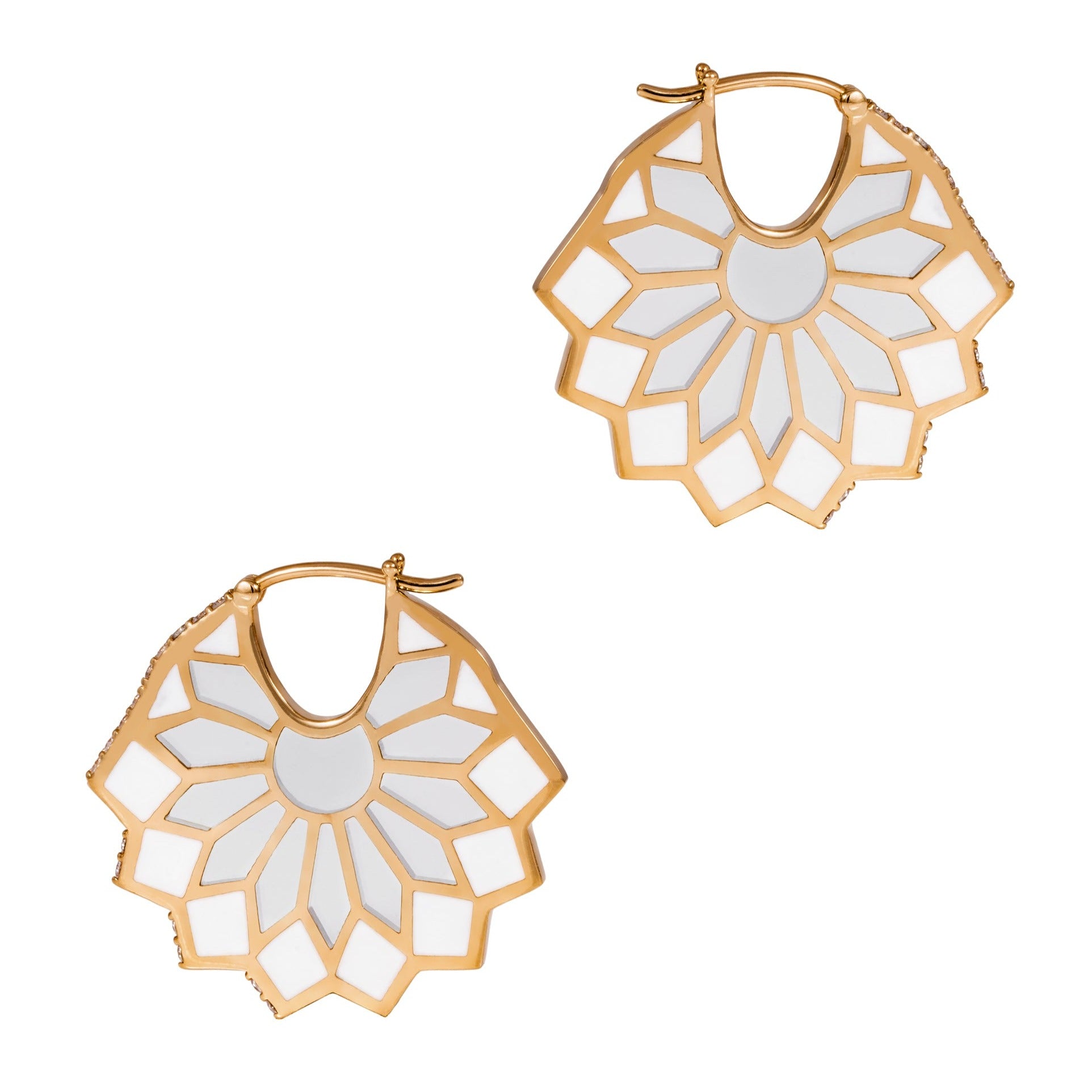 White Lady Sursock Earring with Diamonds, Size Two Hoops Earrings Latelier Nawbar Pair  