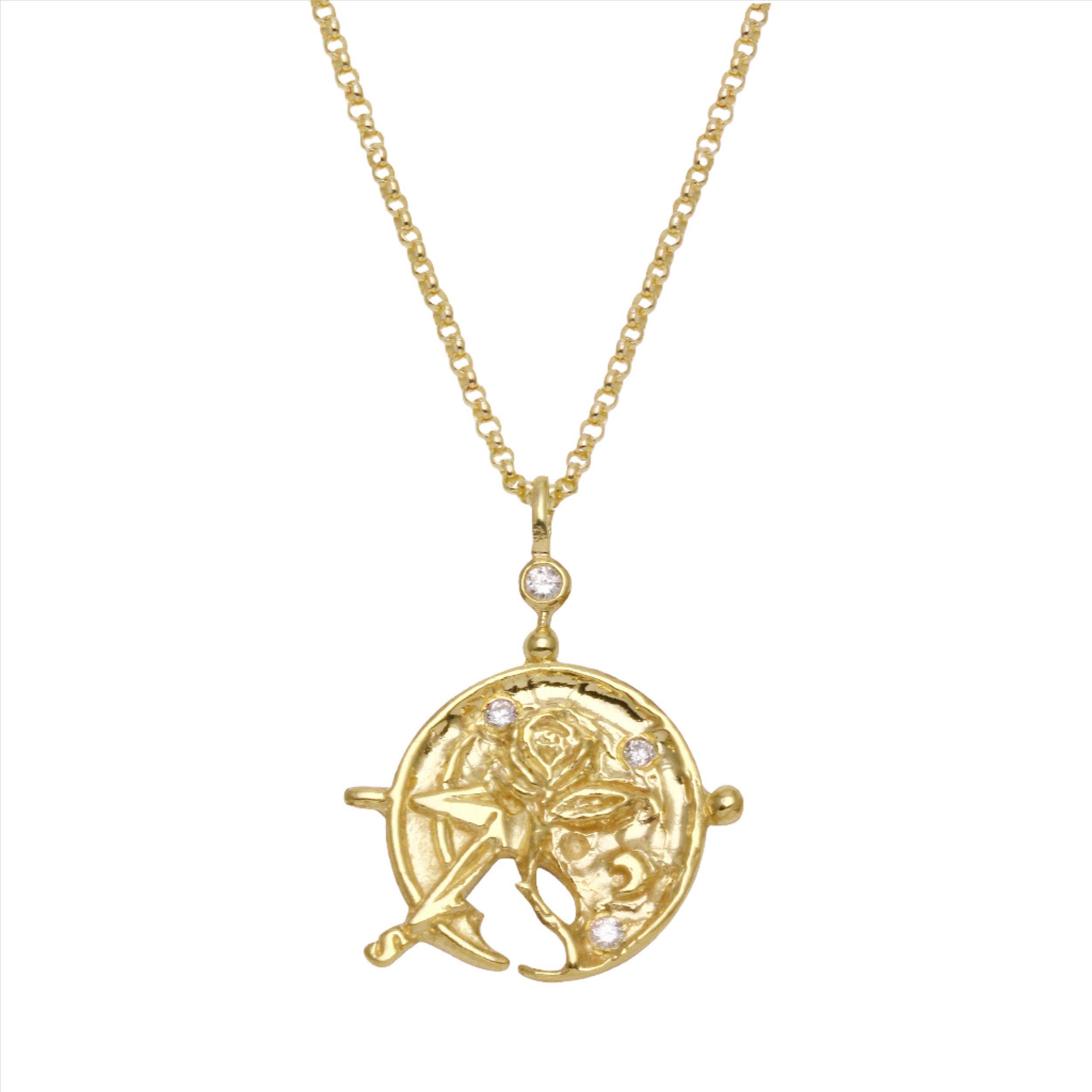 Compass & Rose Necklace Pendant Jaine K Designs Yellow Gold  