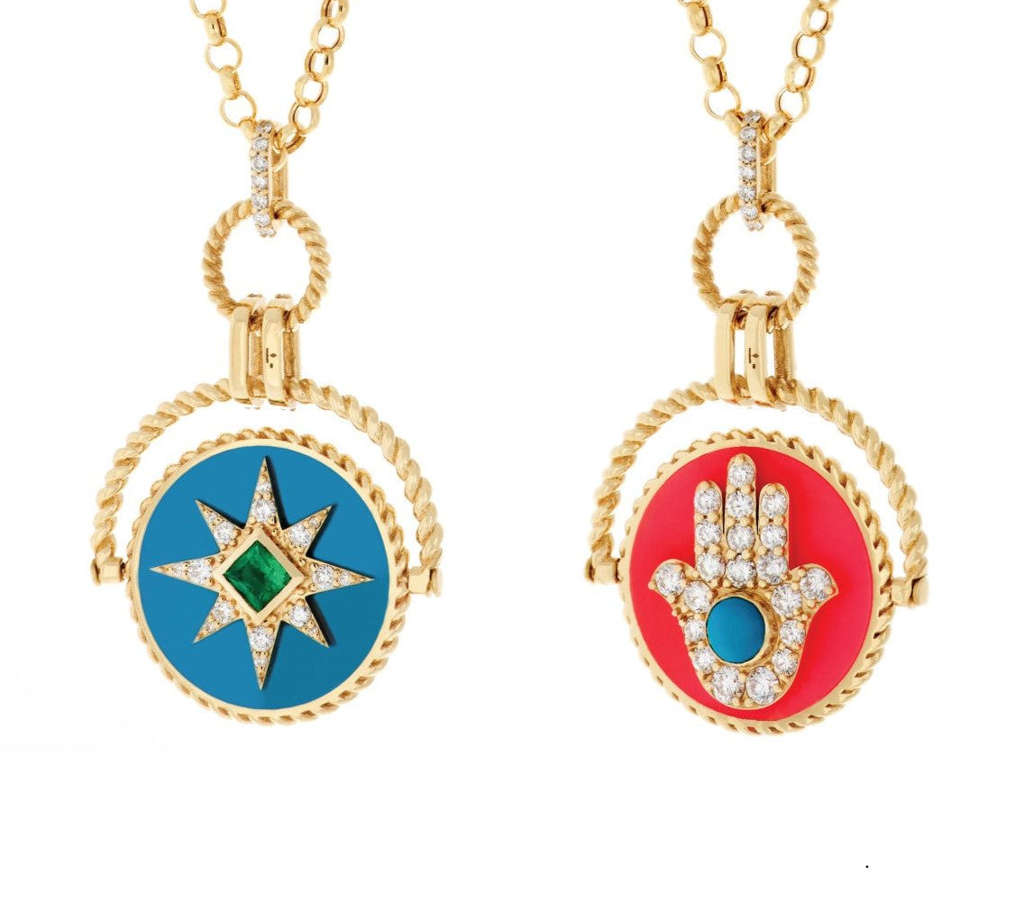 Double-Sided Hand of Fatima Star Necklace Pendant Falamank   