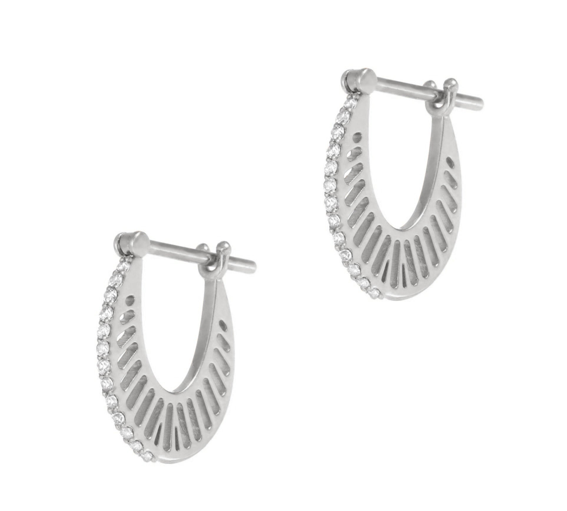 Flat Ray Earrings with Diamonds, Size One Hoops Earrings Latelier Nawbar White Gold  