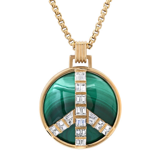 Grandsize Peace Pendant in Malachite and White Sapphire Pendant Helena Rose Jewelry 18" Chain  
