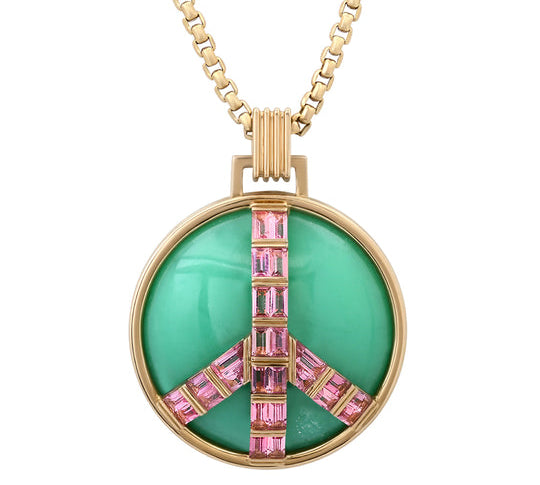 Grandsize Peace Pendant in Chrysoprase and Pink Tourmaline Pendant Helena Rose Jewelry 18 Inch Chain  
