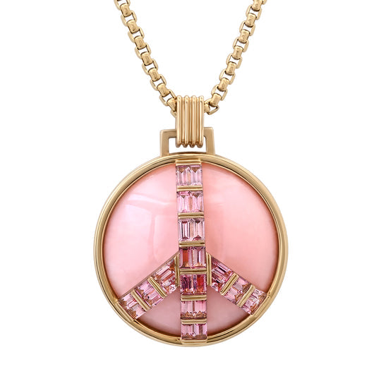 Grandsize Peace Necklace in Pink Opal and Pink Tourmaline Pendant Helena Rose Jewelry 18 Inch Chain  