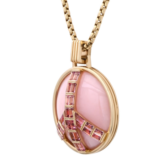 Grandsize Peace Necklace in Pink Opal and Pink Tourmaline Pendant Helena Rose Jewelry   