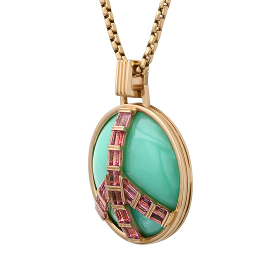 Grandsize Peace Pendant in Chrysoprase and Pink Tourmaline Pendant Helena Rose Jewelry   