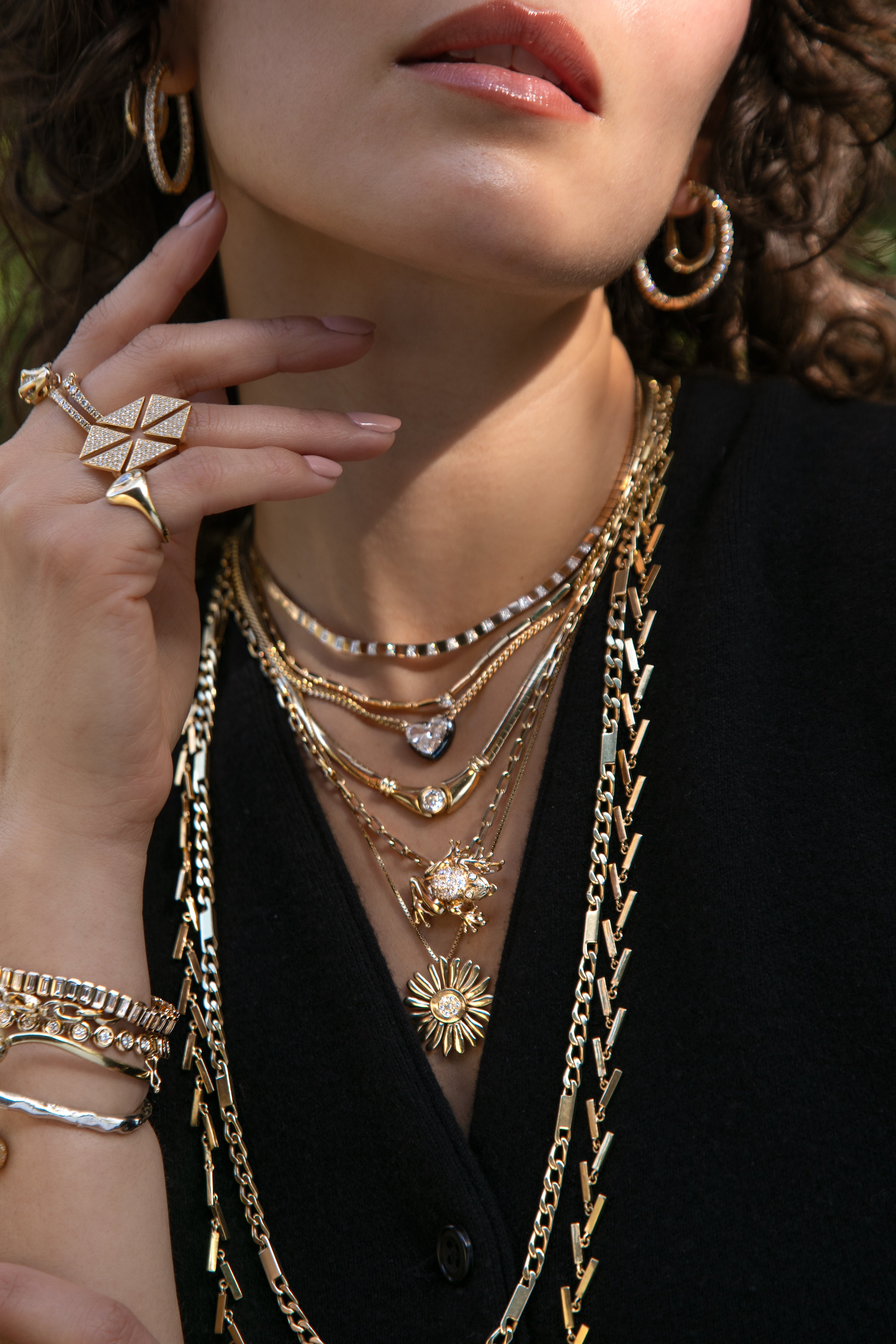 Alternating Yellow Gold and Diamond Necklace Collar Roseark Deux   