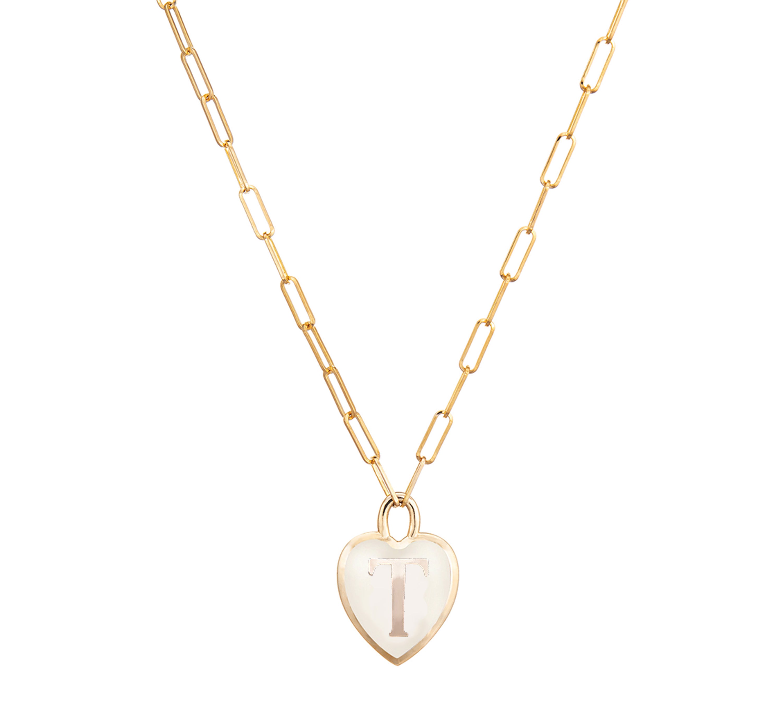 Heart Initial Pendant Necklace Necklaces Kathryn Bentley T - Cream  