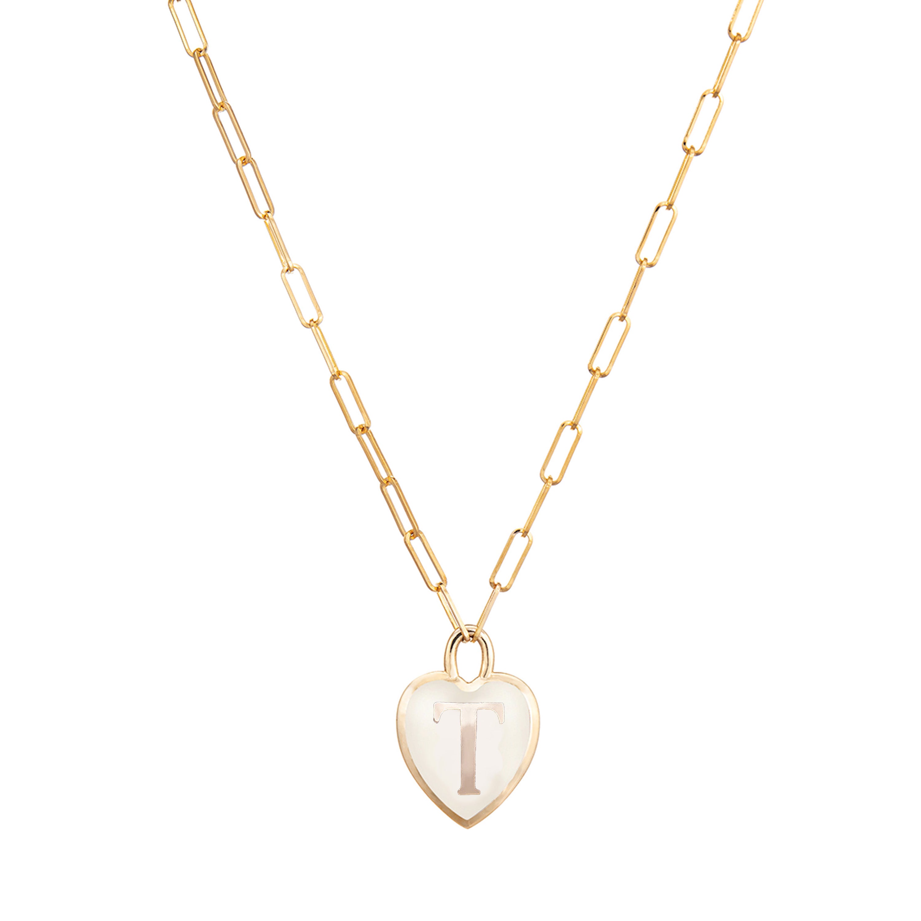 Heart Initial Pendant Necklace Necklaces Kathryn Bentley T - Cream  