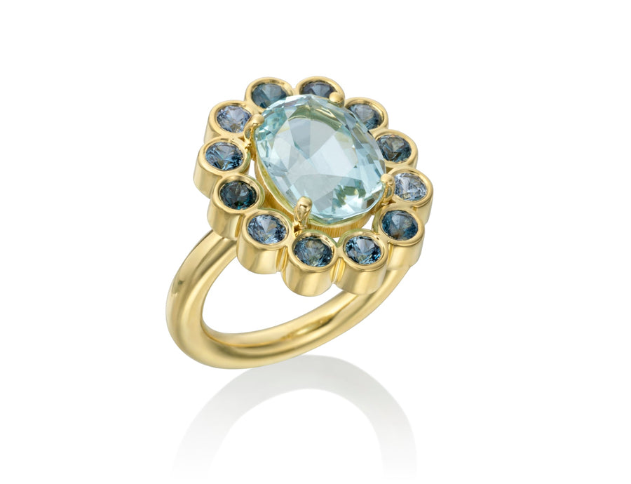 Aquamarine and Blue Spinel Blossom Ring Statement Lauren K Fine Jewelry   