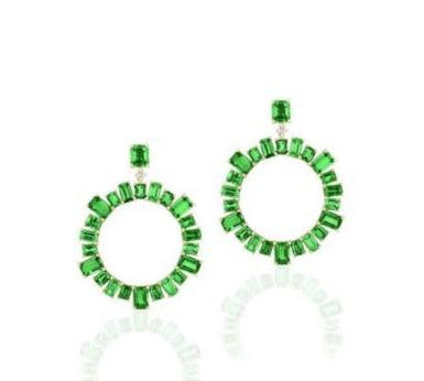 Emerald-Cut Statement Stone Hoop Earrings Statement Earrings Goshwara Tsavorite