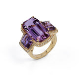 Triple Cushion Ring with Pave Diamonds Cocktail Ring Goshwara Amethyst