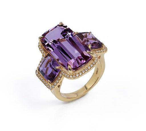 Triple Cushion Ring with Pave Diamonds Cocktail Ring Goshwara Amethyst