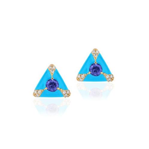 Trillion Stone Diamond Stud Earrings Stud Earrings Goshwara Tanzanite YGold