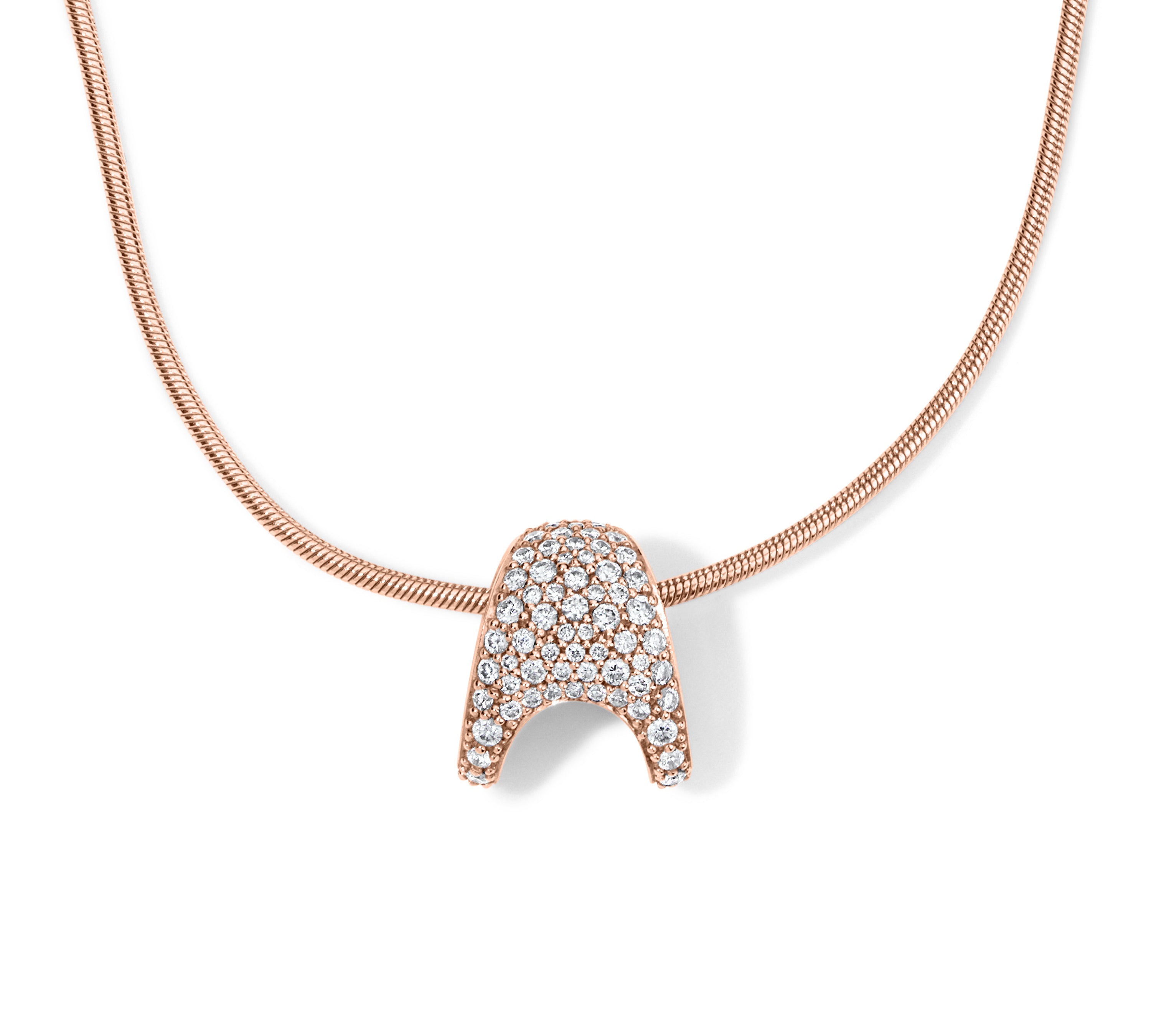 Petite ZAHA Pave Diamond Slider Charm Zahn-Z Rose gold On 1mm Snake Chain