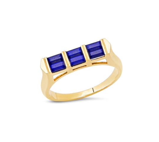 Double Baguette Stackable Lapis Ring Stack Helena Rose Jewelry   