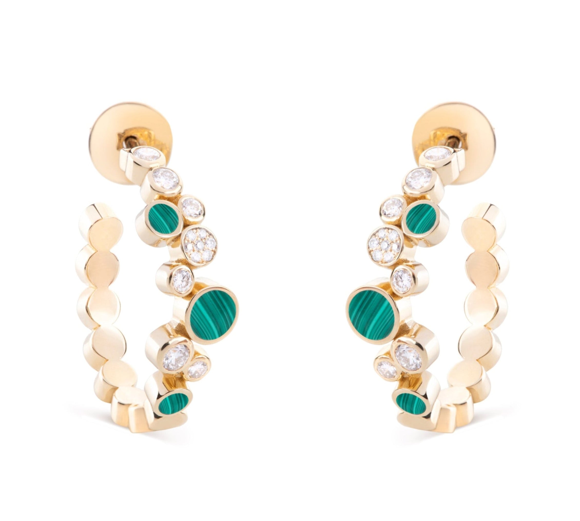 Diamond Bubbles Hoop Earrings with Malachite Hoop Earrings Falamank