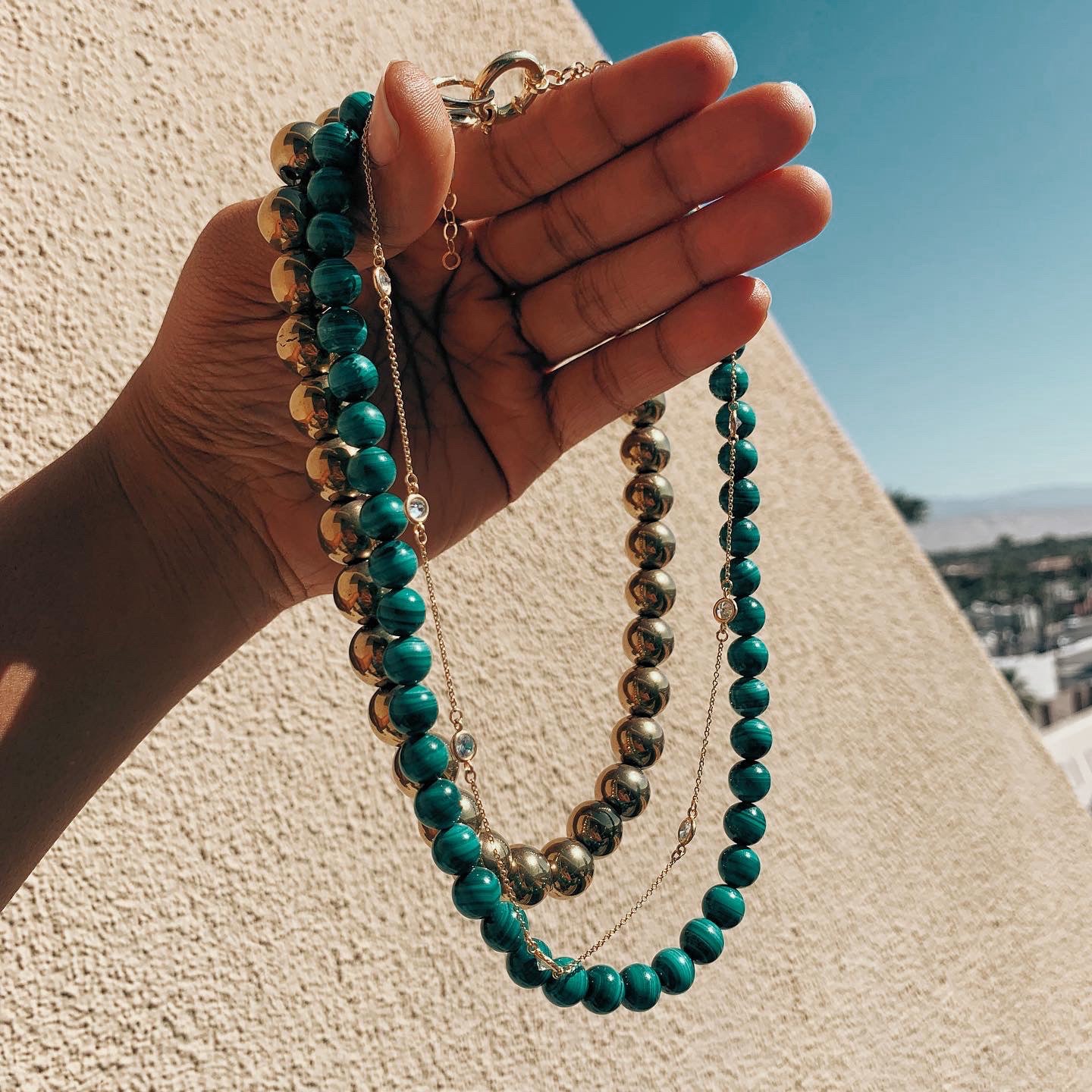 ELLA Malachite and Topaz Strand Choker Choker Necklace MAE + LANG   