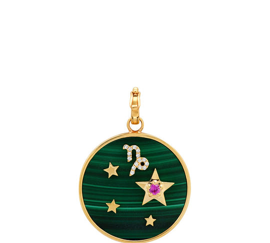 Large Malachite Zodiac Necklace Pendant Helena Rose Jewelry Capricorn - Ambitious and Wise  