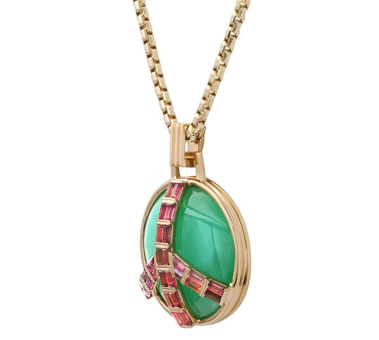 Midsize Peace Necklace in Chrysoprase and Pink Tourmaline Pendant Helena Rose Jewelry   
