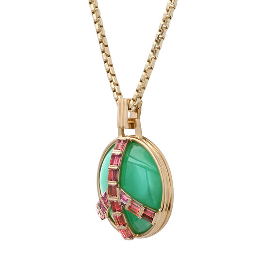 Midsize Peace Necklace in Chrysoprase and Pink Tourmaline Pendant Helena Rose Jewelry   