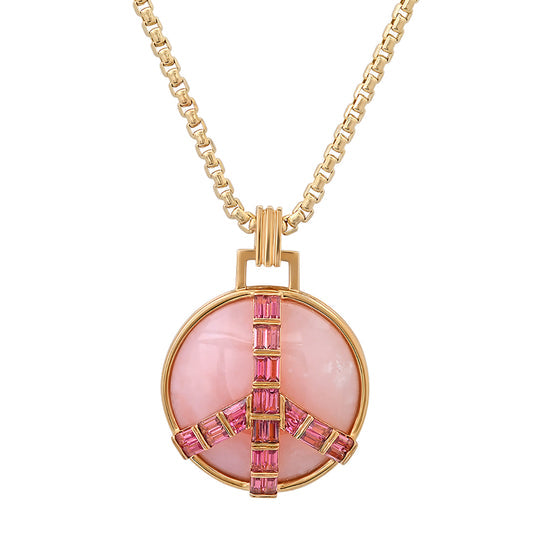 Midsize Peace Pendant in Pink Opal and Pink Tourmaline Pendant Helena Rose Jewelry 18" Chain  