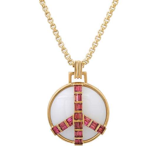 Midsize Peace Pendant in White Onyx and Pink Tourmaline Pendant Helena Rose Jewelry 18" Chain  