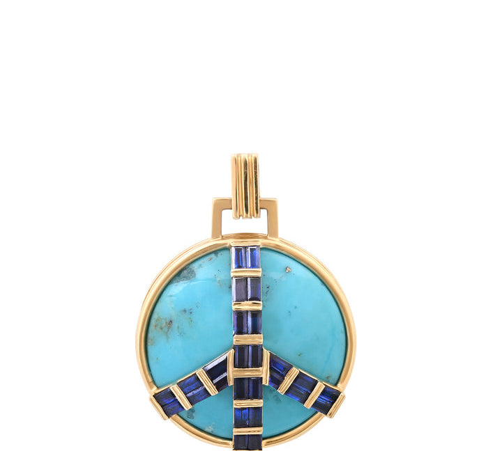 Midsize Peace Pendant in Turquoise and Blue Sapphire Pendant Helena Rose Jewelry No Chain  