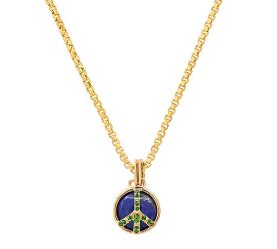 Mini Peace Necklace in Lapis and Tsavorite Pendant Helena Rose Jewelry 16" Chain  