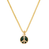 Mini Peace Sign Necklace in Malachite and Diamond Pendant Helena Rose Jewelry 16" Chain  