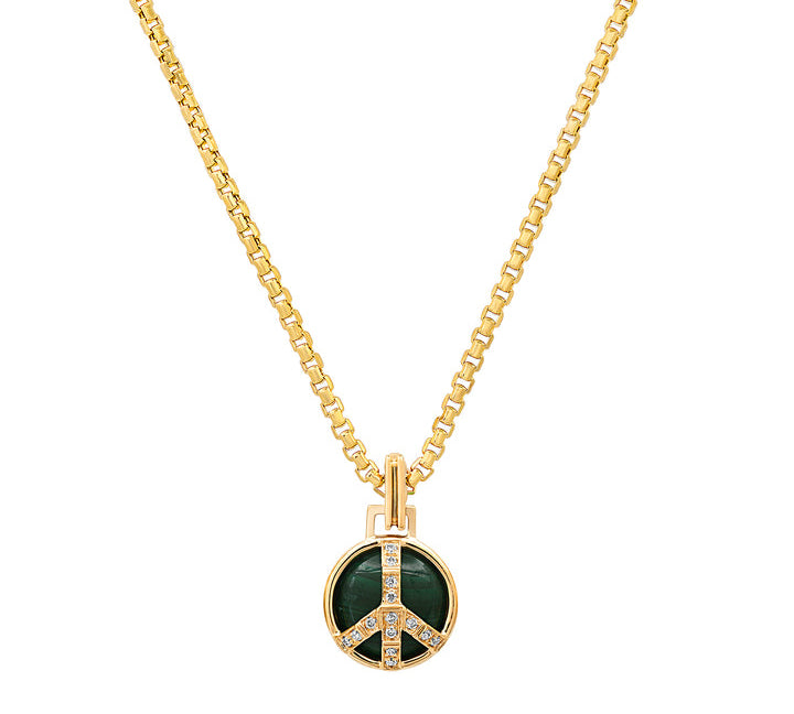 Mini Malachite Diamond Peace Necklace Pendant Helena Rose Jewelry 16 inch chain  