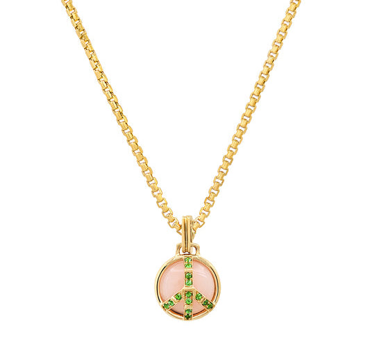 Mini Peace Pendant in Pink Opal and Tsavorite Pendant Helena Rose Jewelry 16" Chain  