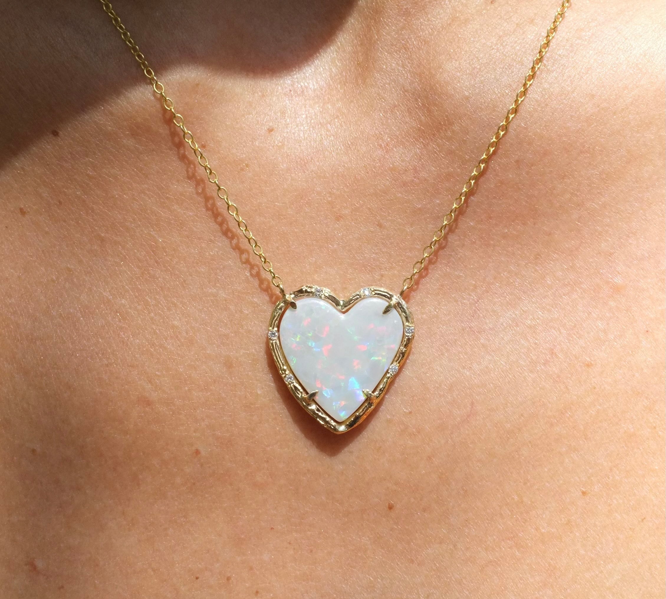 Opal Rainbow Heart Necklace Necklace Elisabeth Bell Jewelry   