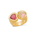 Pink Opal and Tourmaline Peace and Love Ring Cocktail Ring Helena Rose Jewelry   