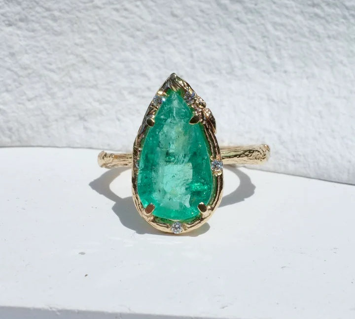 Pear Emerald Ring Cocktail Ring Elisabeth Bell Jewelry 6  