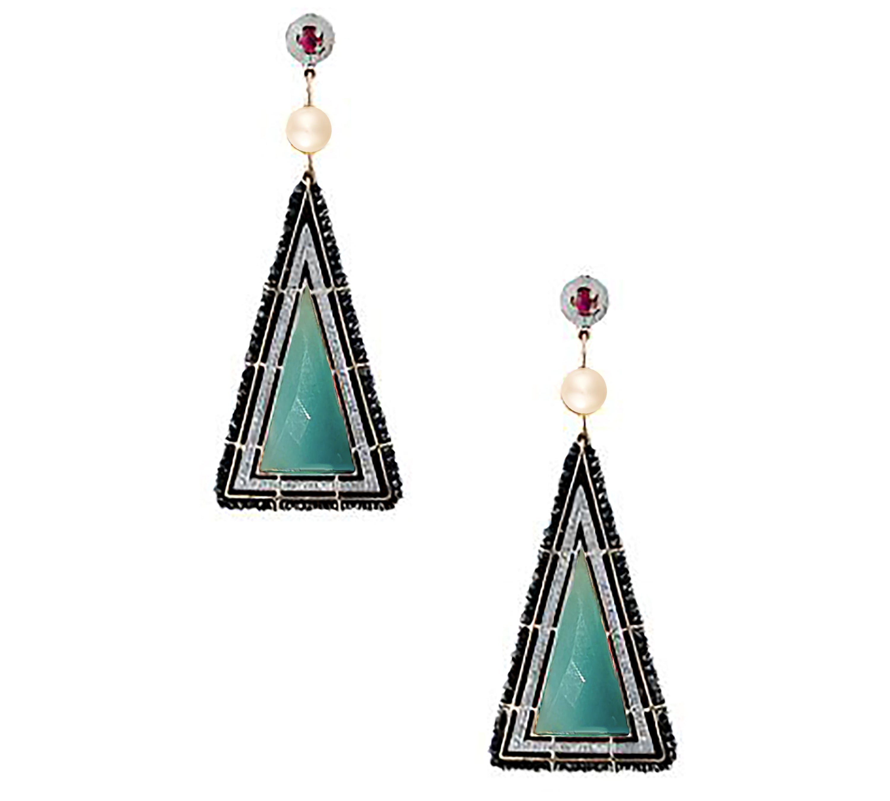 Pyramid Chalcedony Drop Earrings Drop Hanut Singh   