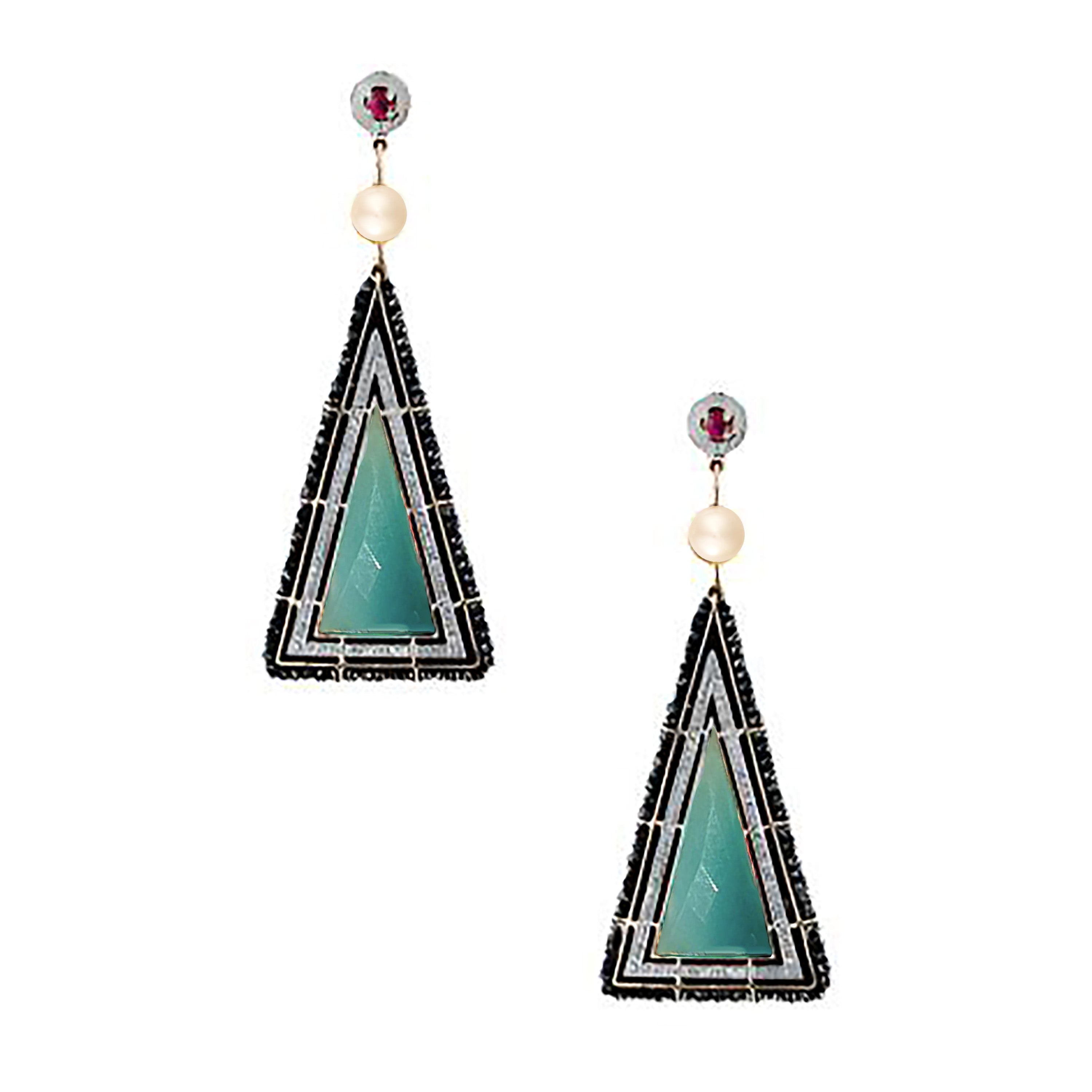 Pyramid Chalcedony Drop Earrings Drop Hanut Singh   