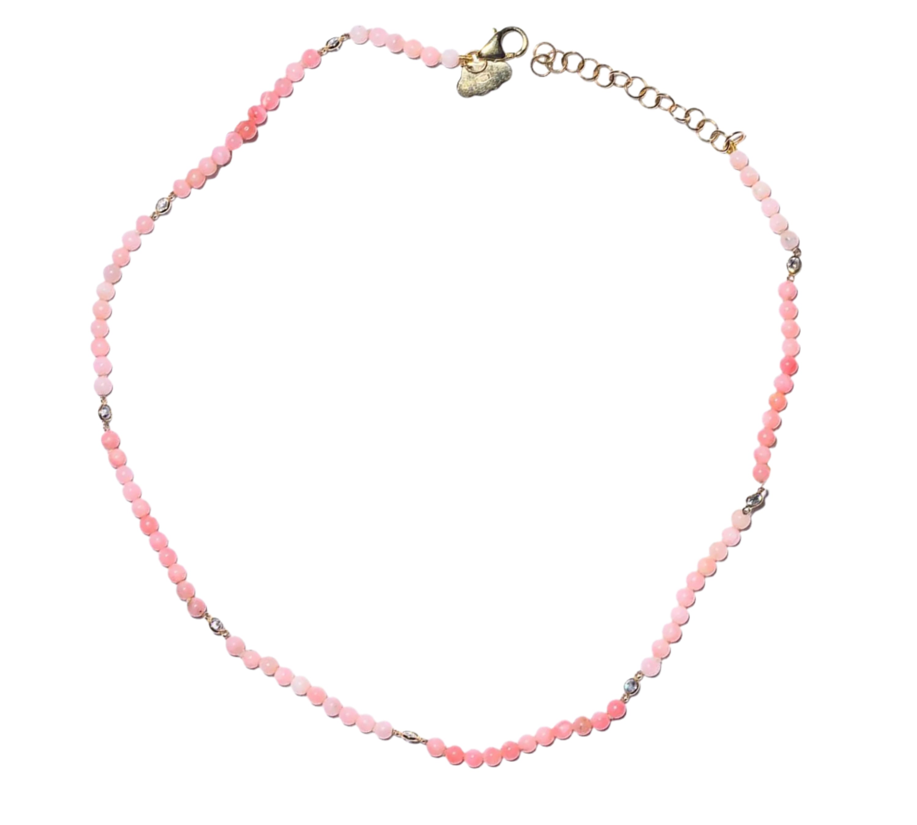 Stone and Diamond Beaded Necklace Beaded Necklace The Finest Stack Pink Opal Diamond