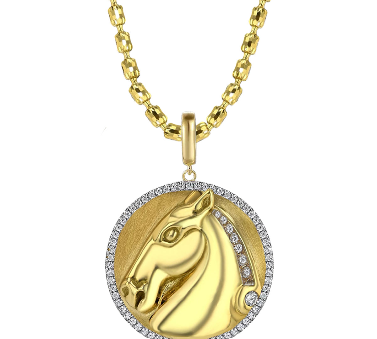 Roman Horse Medallion Necklace with Diamond Frame Pendant Necklace House of RAVN